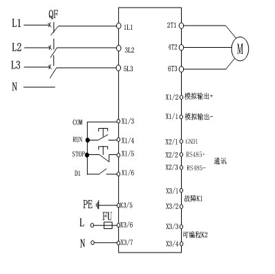 CMC-MX內(nèi)置旁路軟起動器基本接線原理圖、三角形內(nèi)接連接圖和典型應(yīng)用接線圖(圖1)